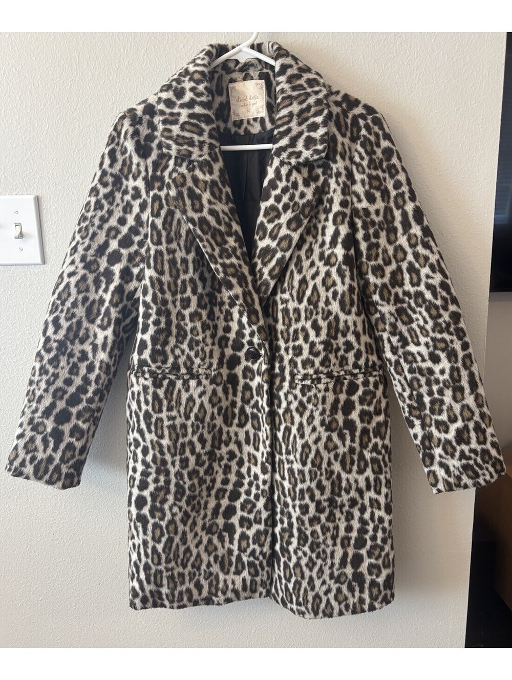Altar’d State Women's Leopard Print Mid-Length Coat Button Pockets Medium